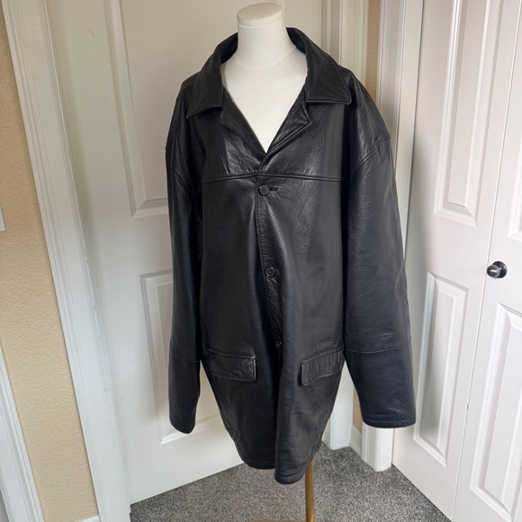 Reed Sportswear Other - Reed Leather Car Coat Mens 3XT Black Button Front Lined Jacket Big Tall